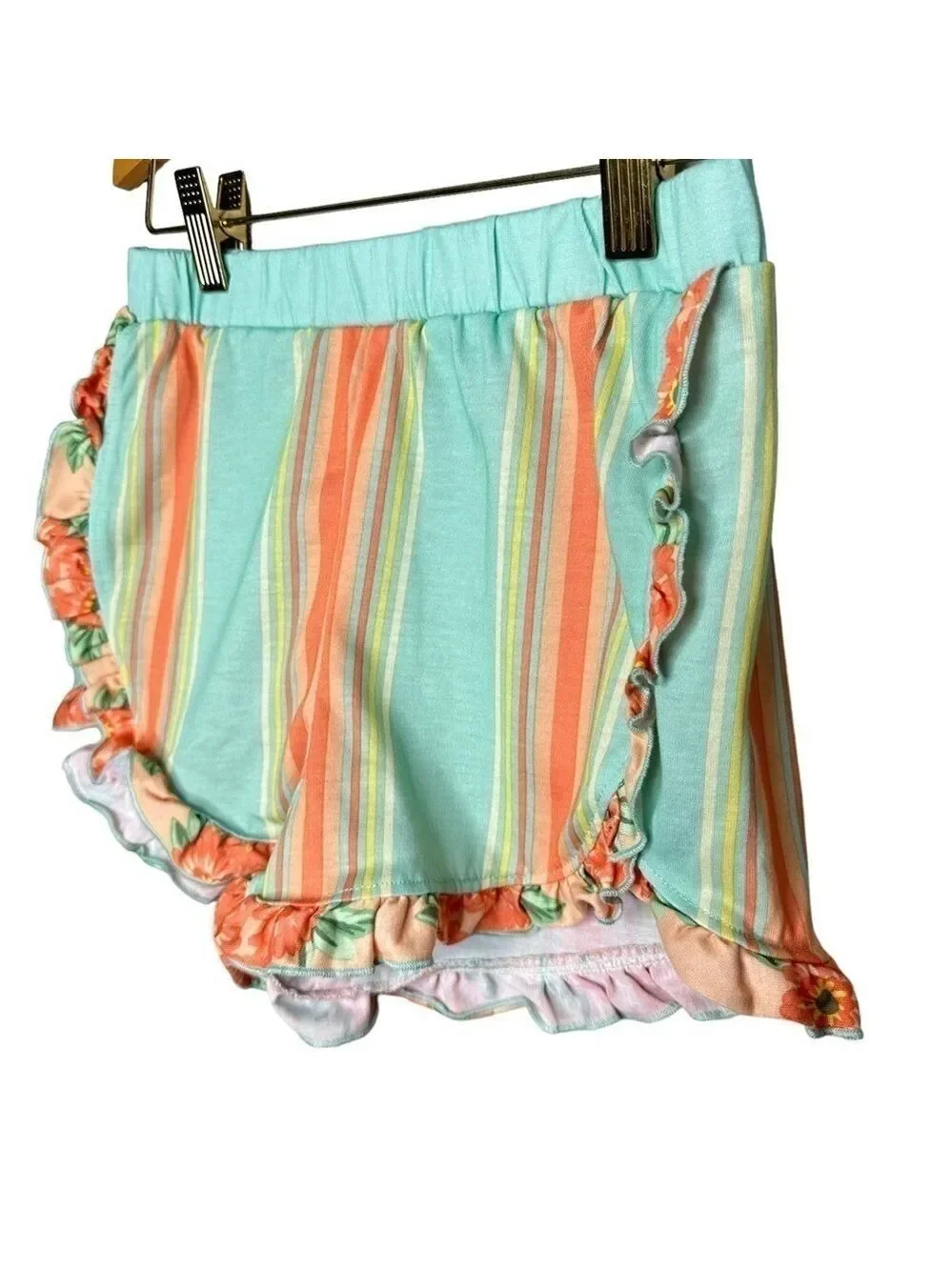Matilda Jane Girls Striped Floral‎ Ruffle Pajama Shorts Size 8
